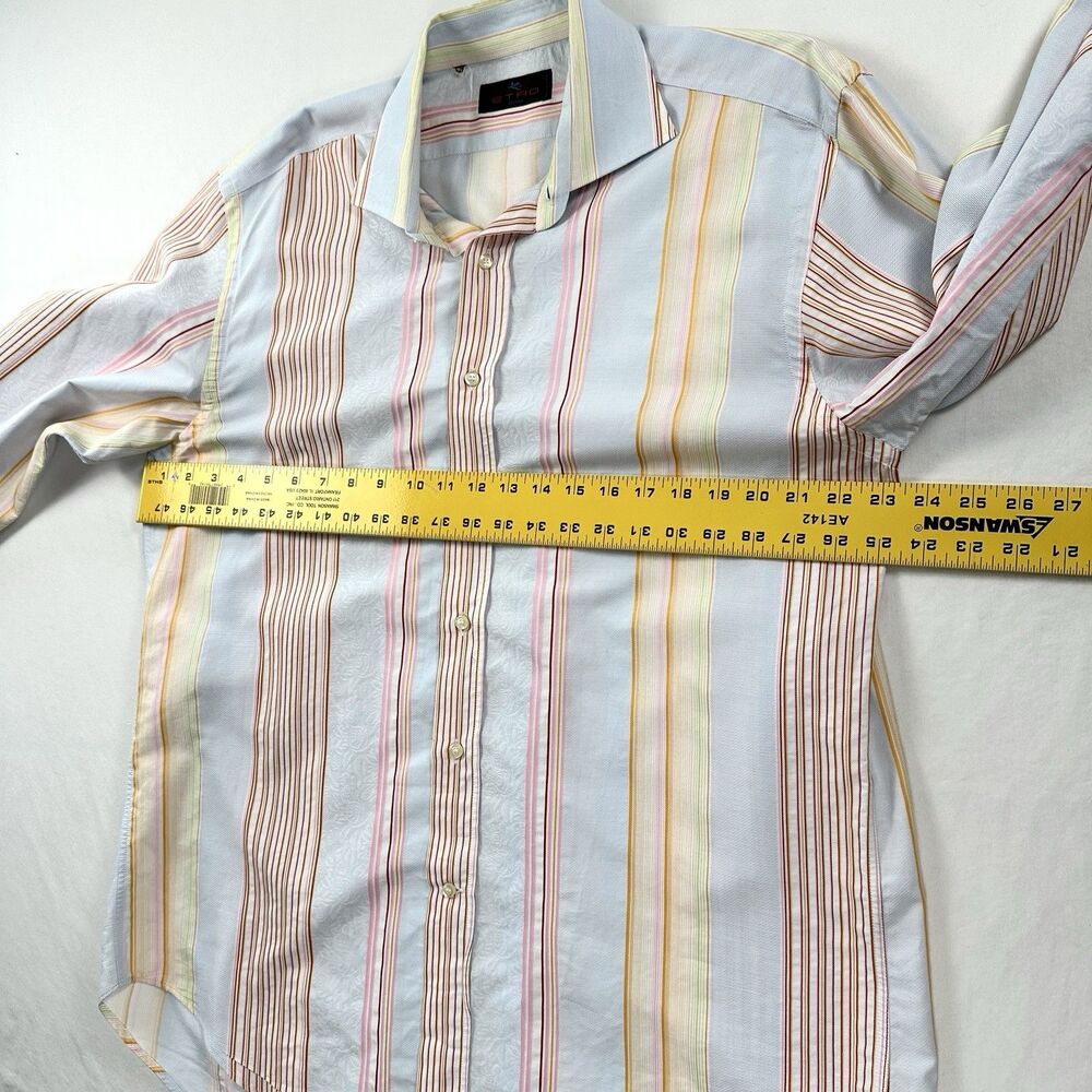 Etro Shirt Mens Size 43 Striped Button Up Cotton Quiet Luxury Made in Italy - Picture 9 of 11